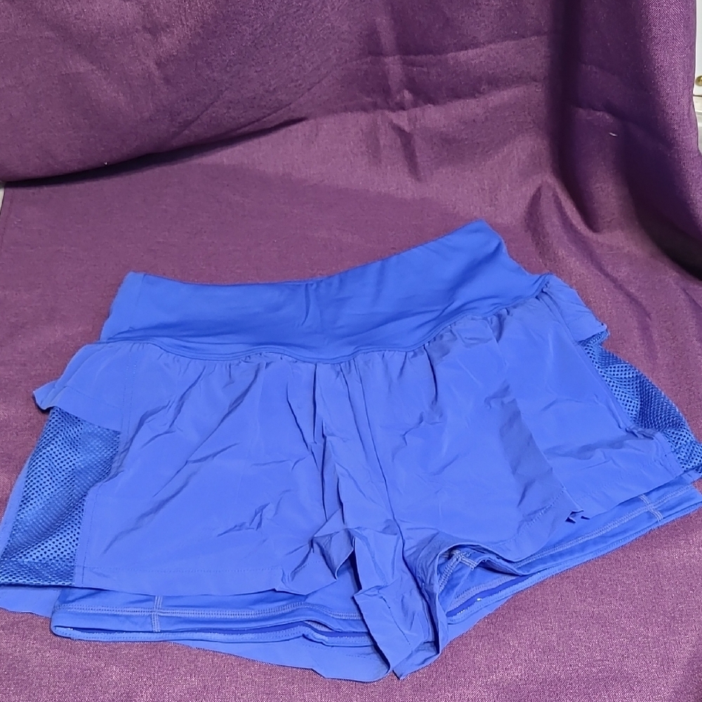 Blue Athletic Shorts with Compression Layer and Elastic Waistband